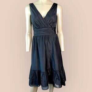 White House Black Market Silk Blend Cocktail Dress Black Size 12 Flounce V- Neck